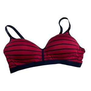 JUST BE, Women’s Red and Blue‎ Striped Bra,42C, NO WIRE, Adjustable Straps